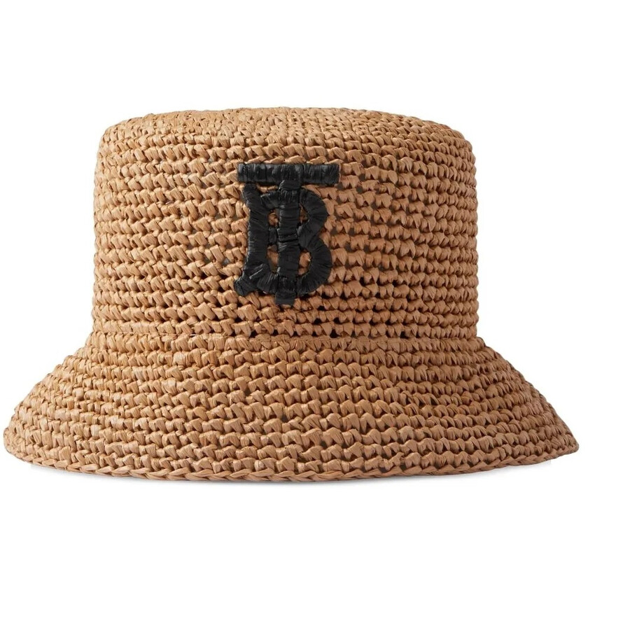 【BURBERRY】モノグラム ラフィアエフェクト バケットハット Burberry Raffia-Effect TB Monogram Bucket Hat, Size Medium