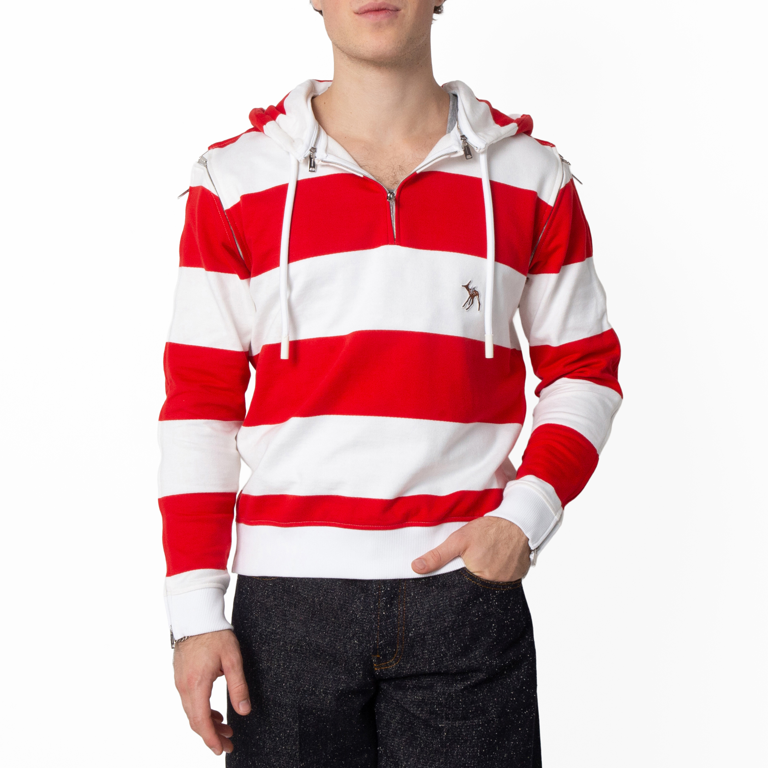 Burberry Red Zip Detail Striped Cotton Hoodie, Men's Size XXX