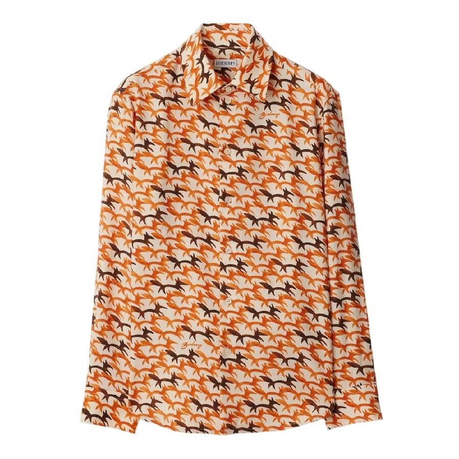 Burberry Regular Fit Fox Pattern Wool Shirt In Orange
