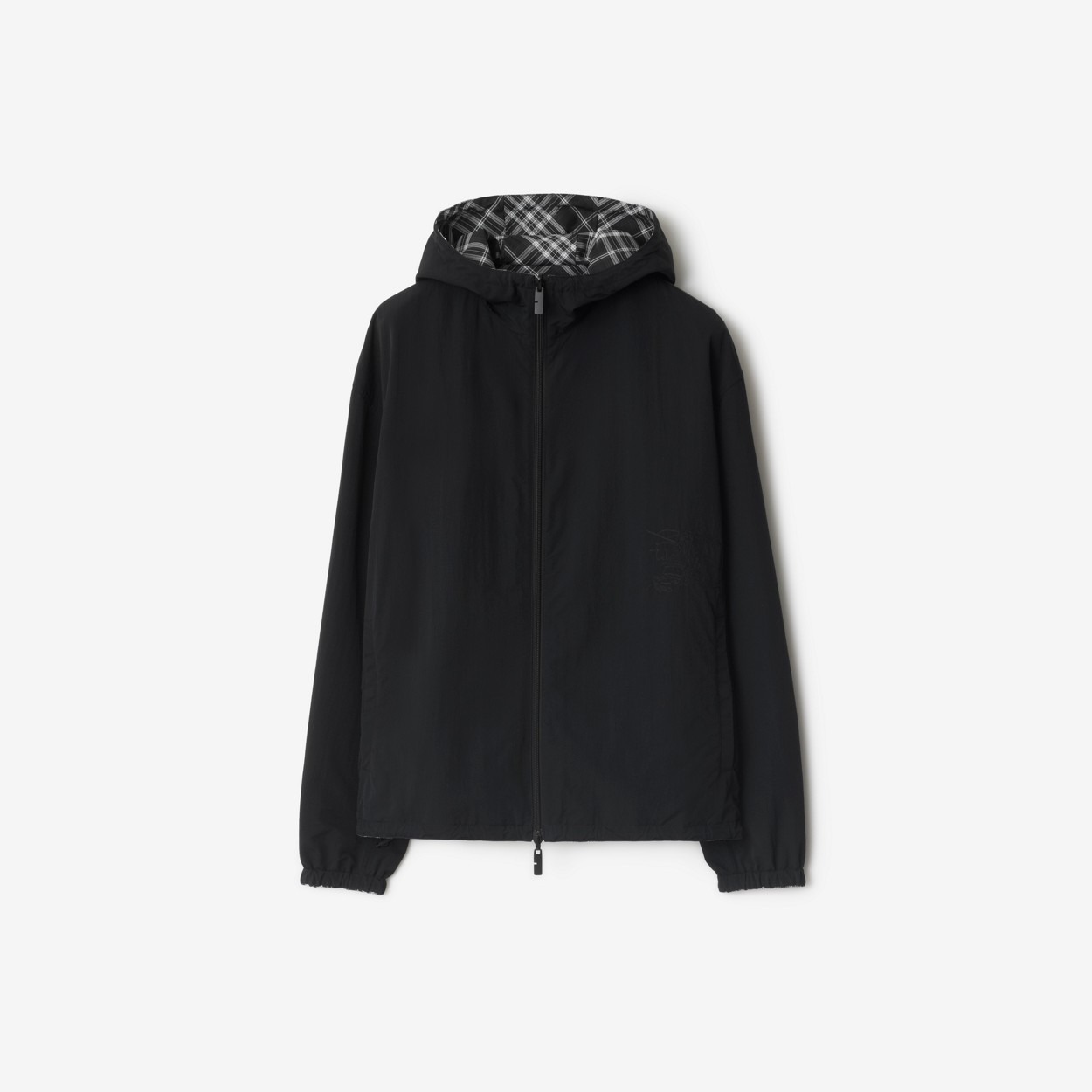 Burberry Reversible Check Hooded Jacket In Black