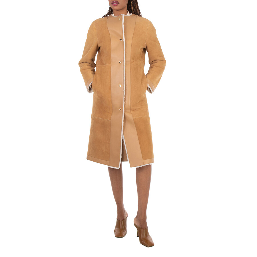 Reversible Shearling Collarless Coat
