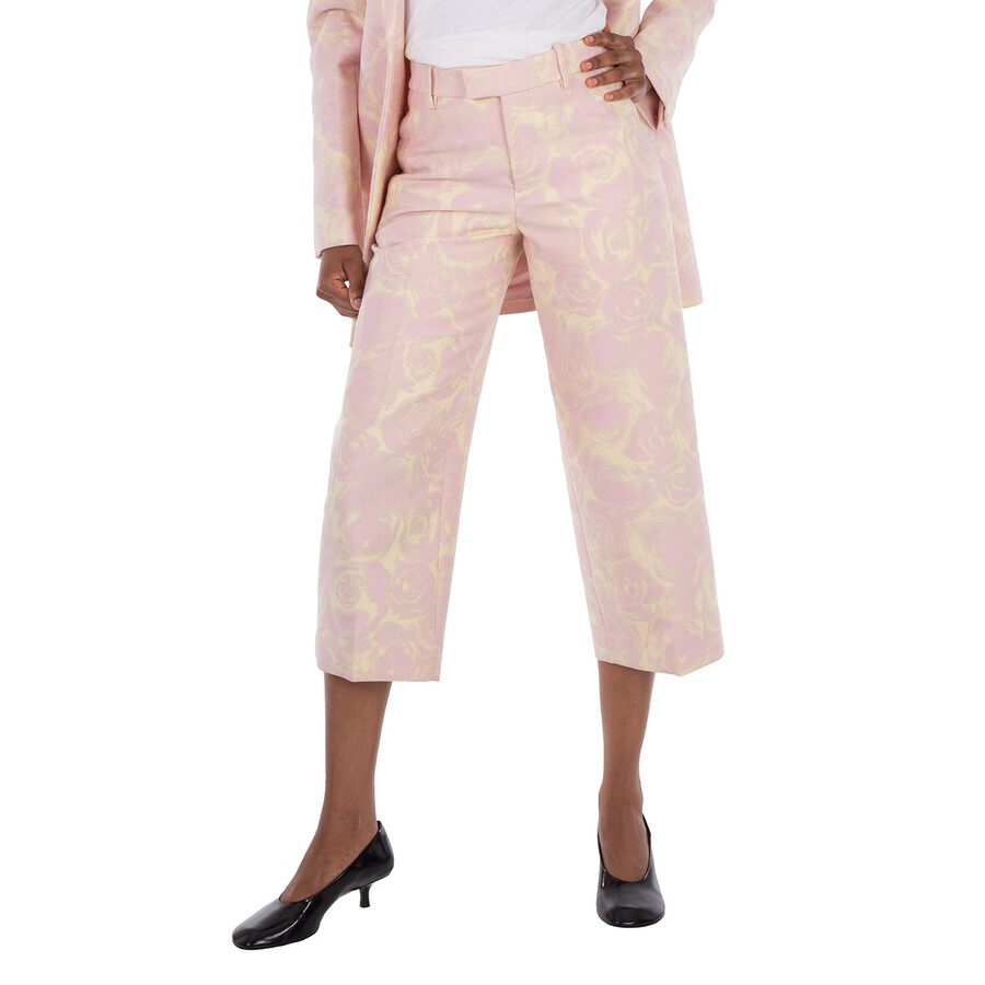 Rose Print Wool-Blend Trousers