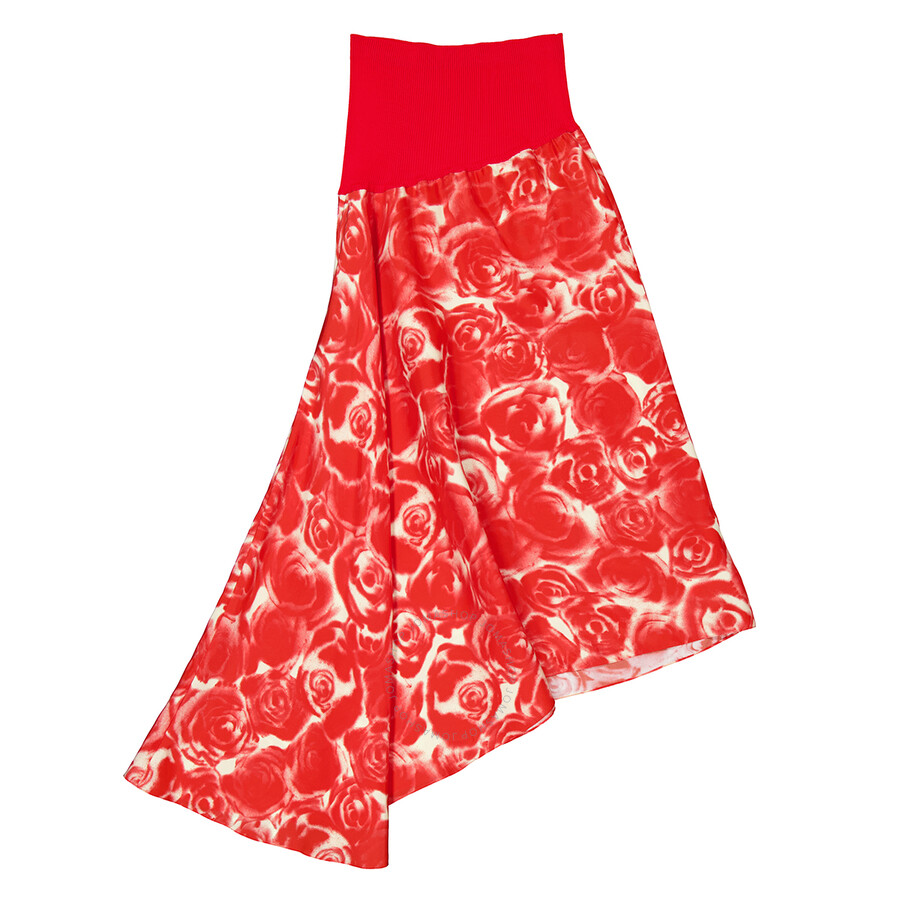 Burberry Rose-print Asymmetric Silk Skirt