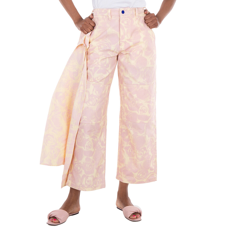 Rose-Print High Waist Cotton Pants