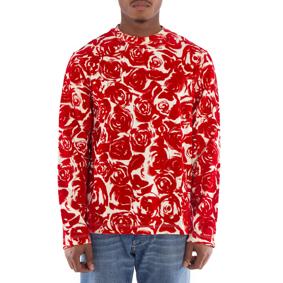 Rose-Print Long Sleeve Cotton Top