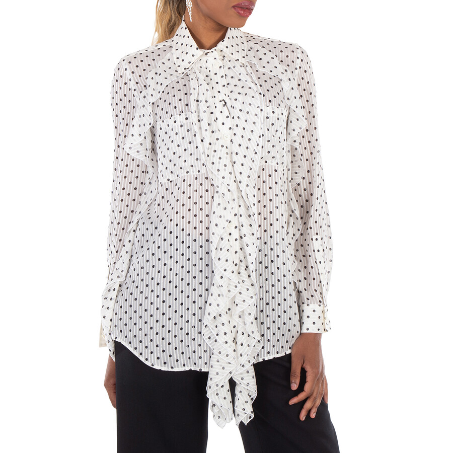 Ruffled Polka Dot Silk Chiffon Blouse, Brand Size 8 ( US Size 6 )