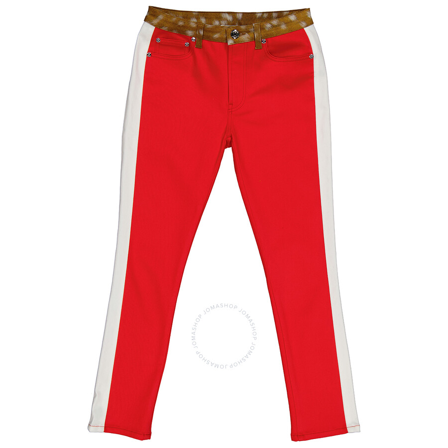 Shop Burberry Runway Fawn Print Two-tone Slim Fit Pants In Red