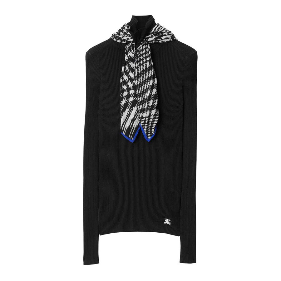 Burberry Scarf Rib Knit Sweater In Black