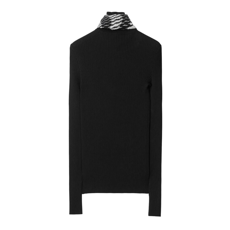 Burberry Scarf Rib Knit Sweater In Black