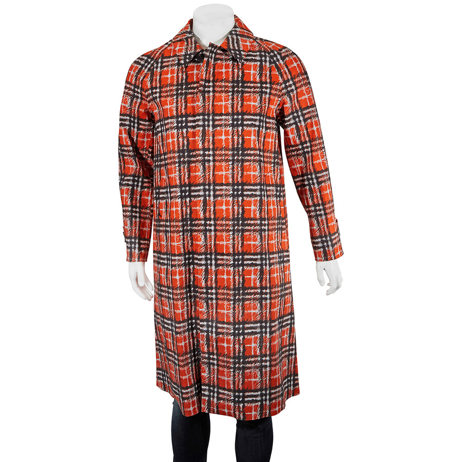 Burberry Scribble Check Cotton Car Coat In Bright Military Red In Bright Military Red