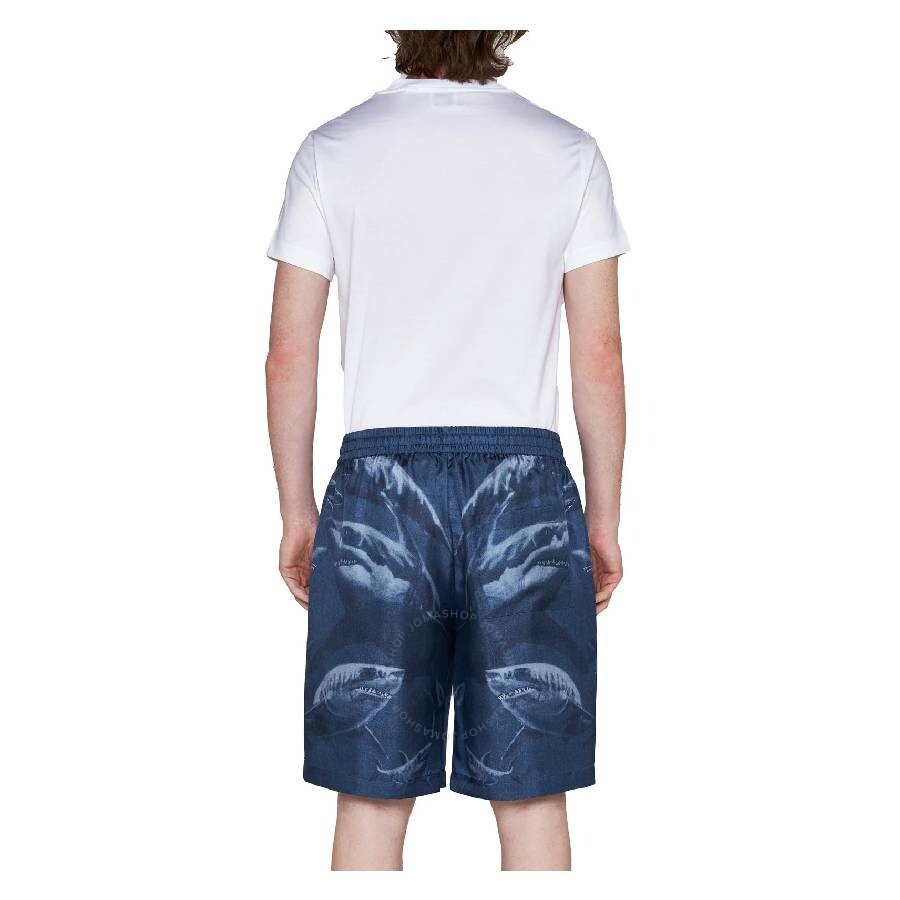 Burberry Bradeston Shark Print Mulberry Silk Shorts In Blue