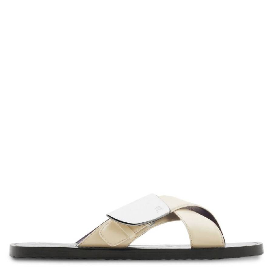 【BURBERRY】 SHIELD タオルスライド サンダル Burberry Shield Plaque Leather Slide Sandals In Soap | ModeSens