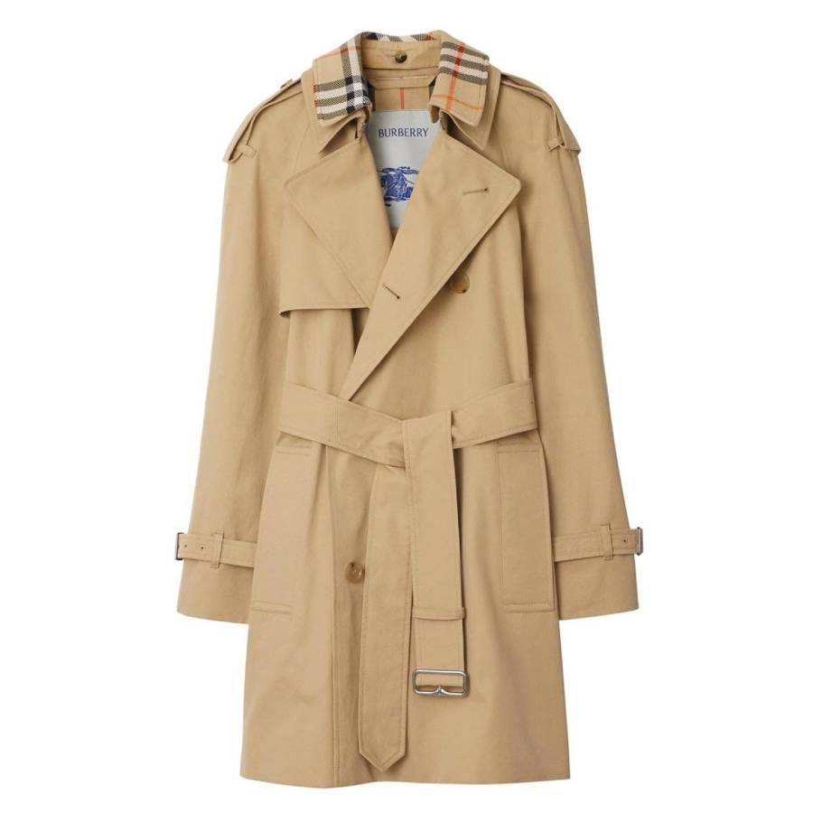 Burberry Short Gabardine Belted Trench Coat, Brand Size 8 ( US