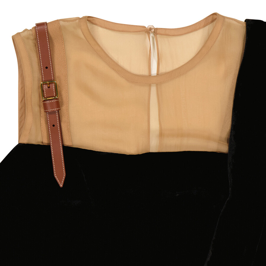 Silk And Velvet Strap Detail Dress