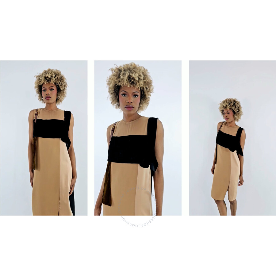 BURBERRY タフルウエストテラトトラウサ 4560837 HONEY Burberry Silk And Velvet Strap Detail Dress, Brand Size 6