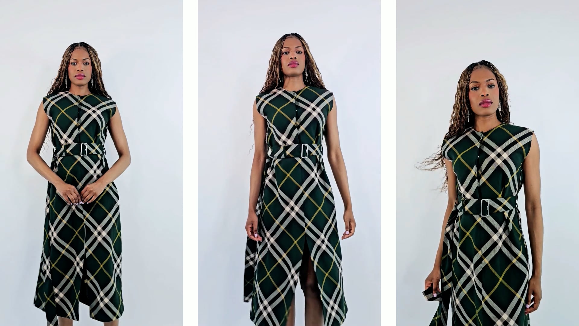 Burberry Sleeveless Nova Check Pattern Midi Dress, Brand Size 10