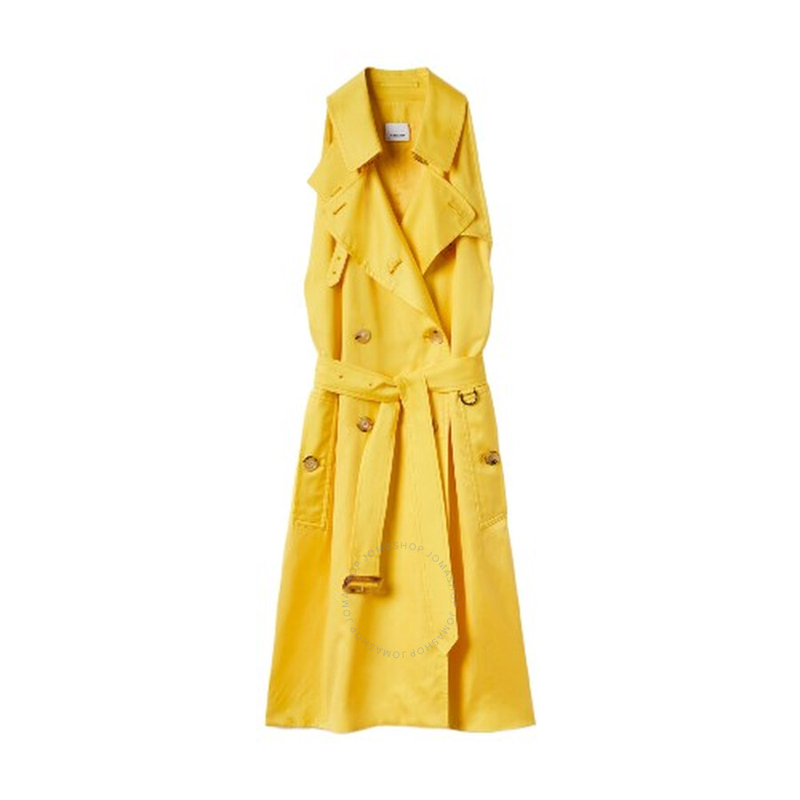 Burberry Sleeveless Satin Trench Dress In Yellow