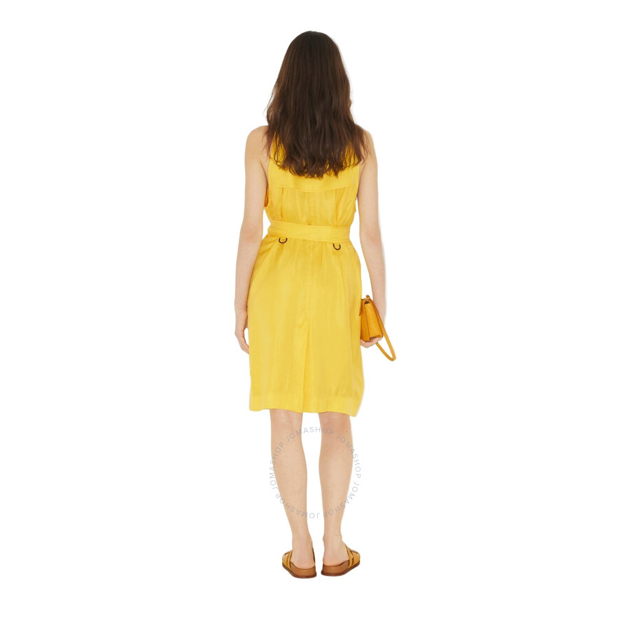 Burberry Sleeveless Satin Trench Dress In Yellow