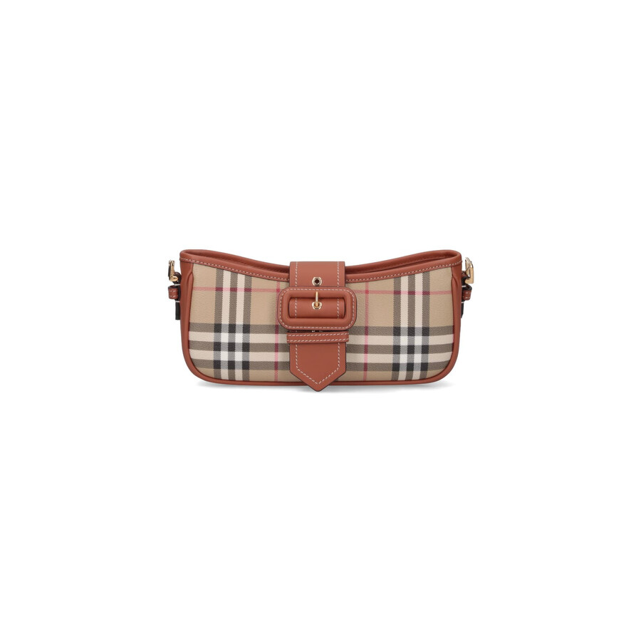Burberry Canvas Sling Shoulder Bag With Checkered Pattern In Brown