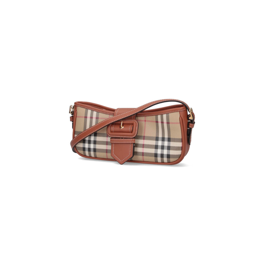 Burberry Canvas Sling Shoulder Bag With Checkered Pattern In Brown