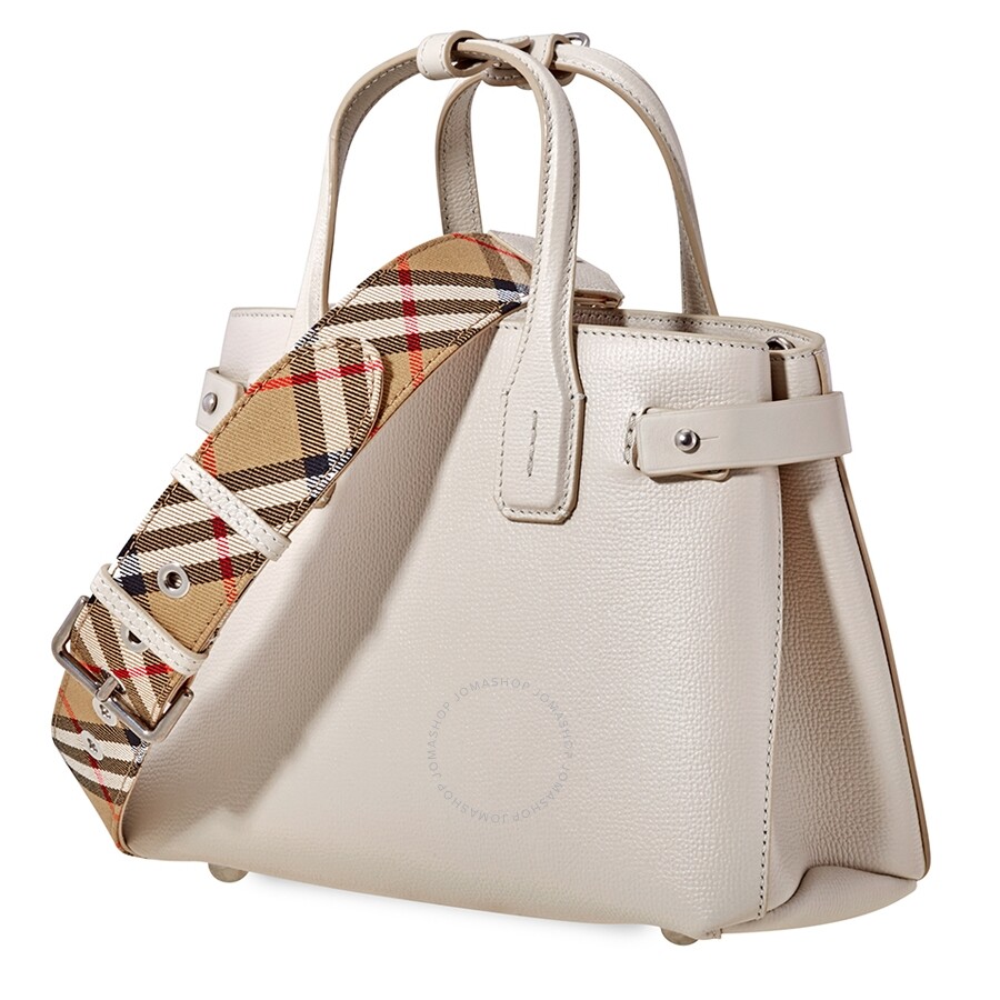 Burberry Small Banner In Leather And Vintage Check Limestone