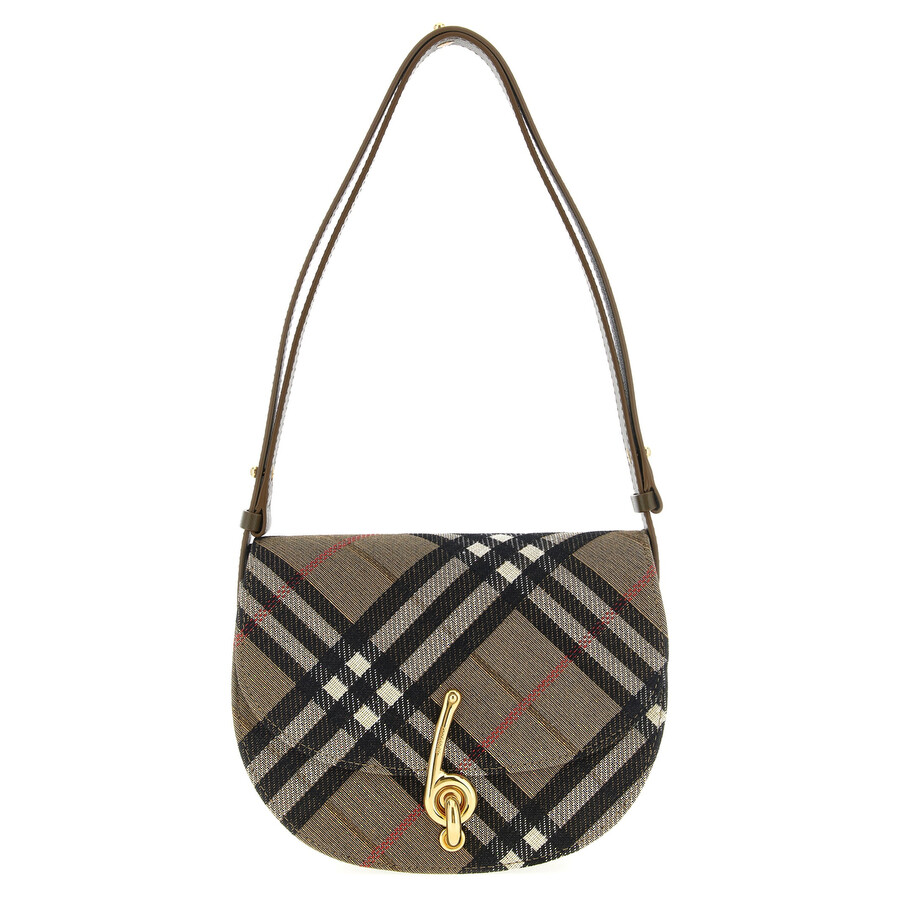 Burberry Women Bridle Canvas And Leather Check Shoulder Bag In Brown