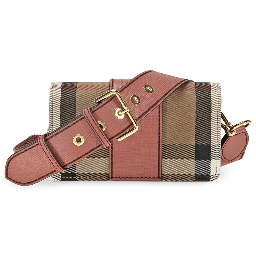 Burberry Small Buckle Bag in House Check and Leather Cinnamon Red
