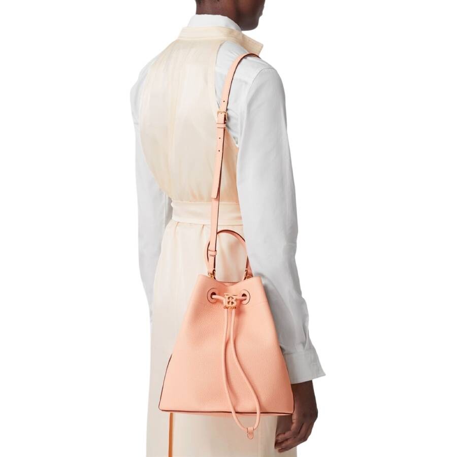 Burberry Small Monogram Drawstring Leather Tb Bucket Bag