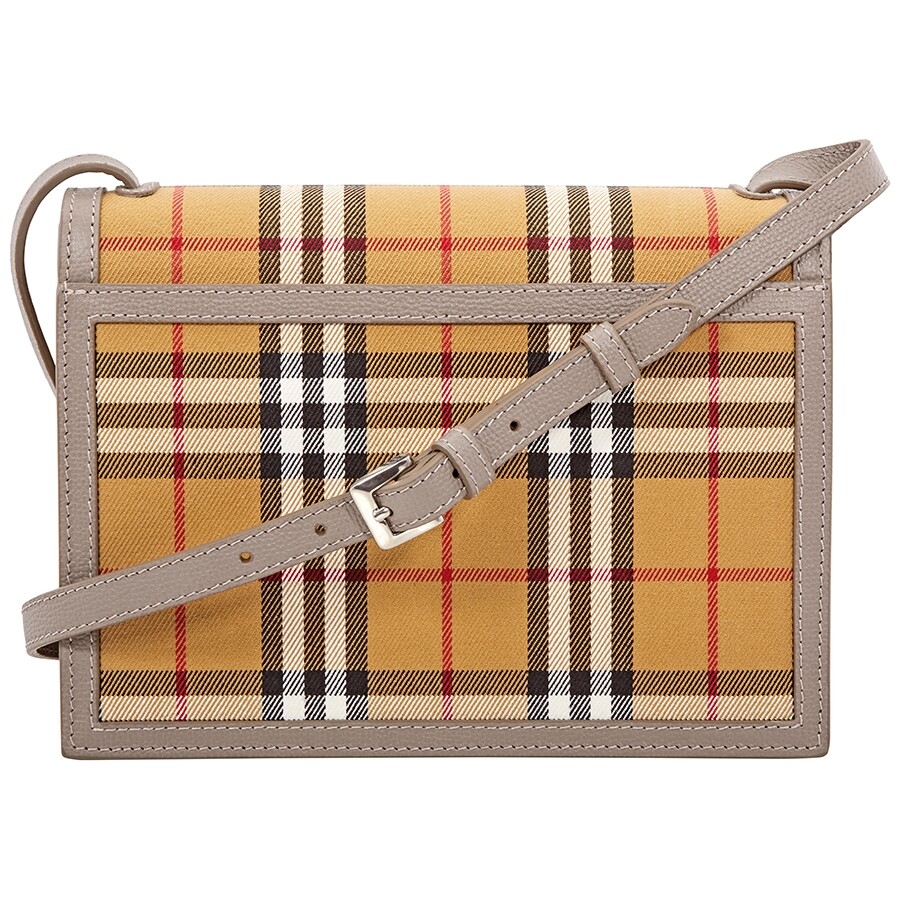 Burberry Small Vintage Check and Leather Crossbody Bag Taupe Brown