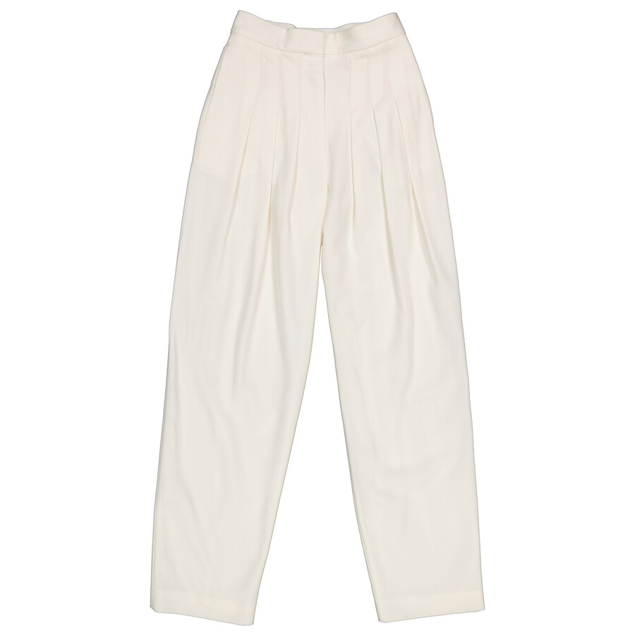 Burberry Snow Grain De Poudre Wool Pleated Trousers In Snow