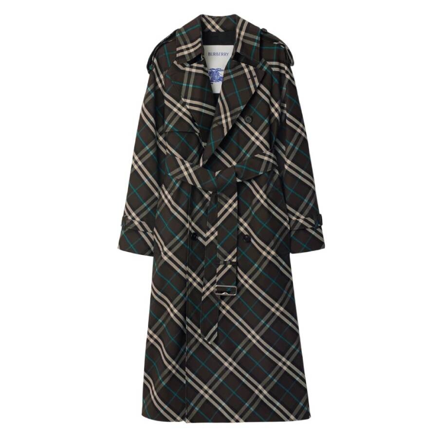 Snug Check-Print Long Trench Coat