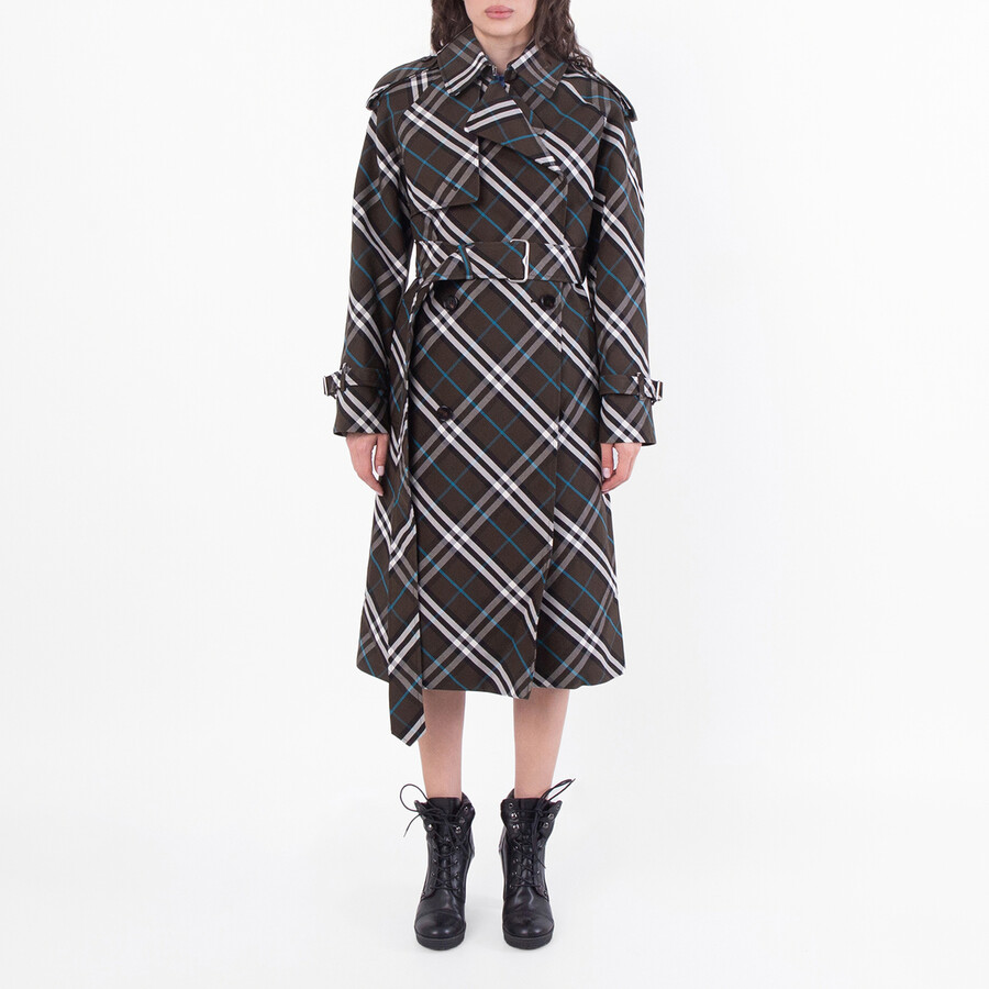 Snug Check-Print Long Trench Coat