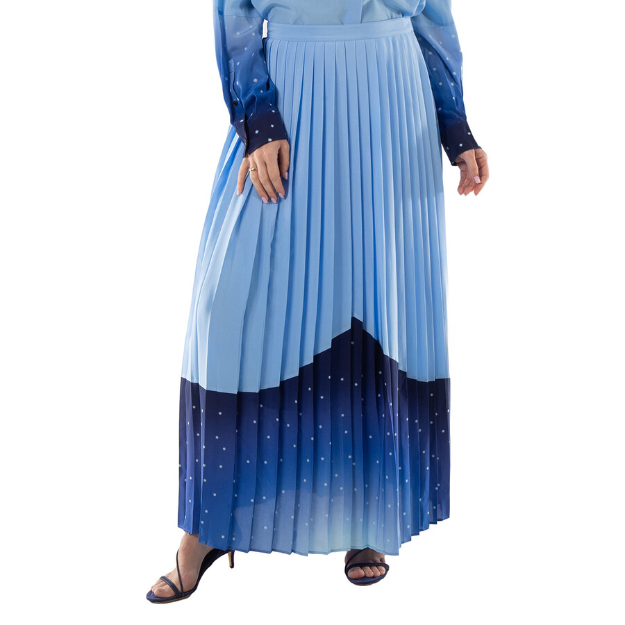 Soft Cornflower Blue Lise Constellation-Print Silk Ruffle Skirt