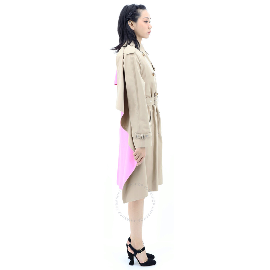 Shop Burberry Soft Fawn Cotton Twill Contrast Cape Detail Double-breasted Trench Coat