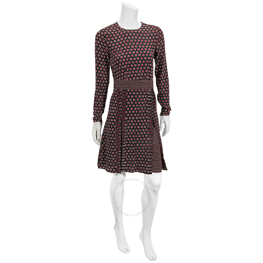 Shop Burberry Spot Print Long-sleeve Silk Dress In Parade Red