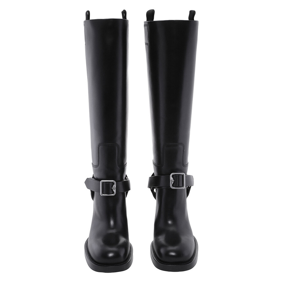 美品 BURBERRY JOCKEY BOOTS 42 27cm Burberry Saddle Low Harness Strap Boots Women's 37.5 Black