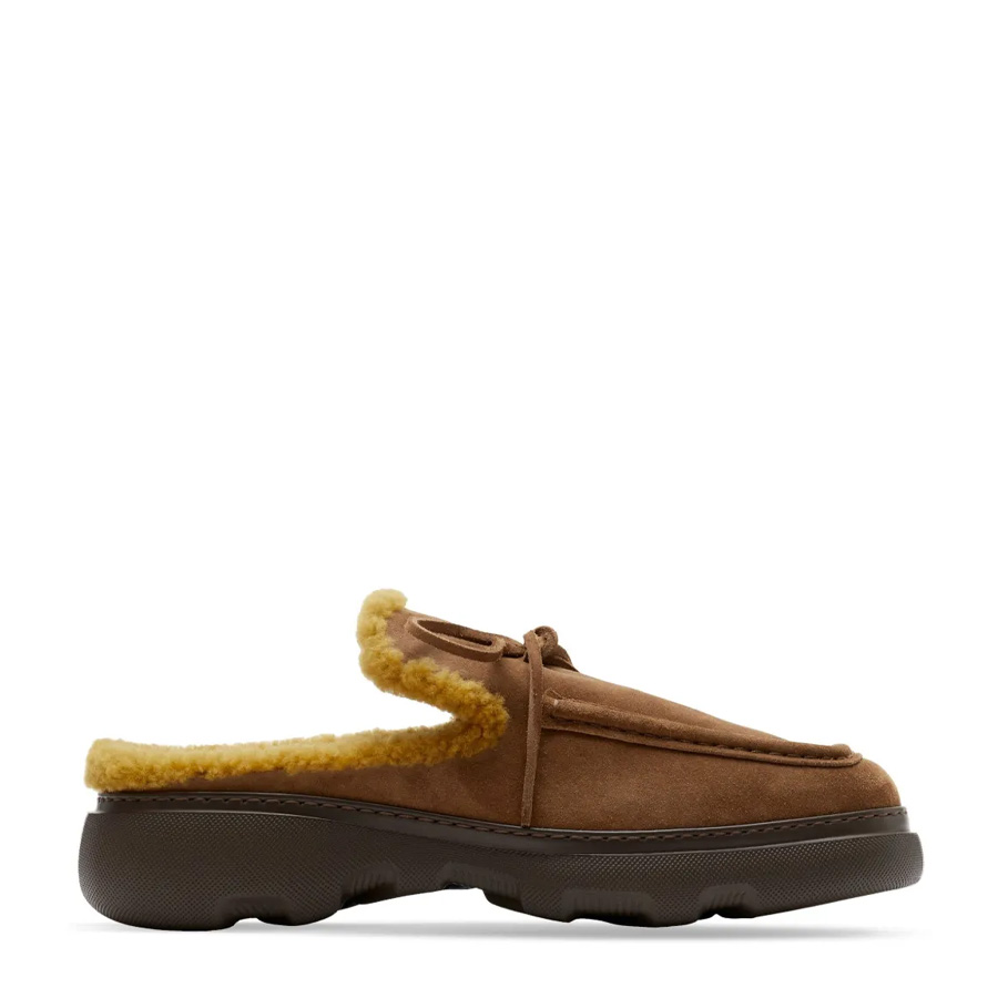 Burberry *NEW*  Stony Suede & Shearling Wood Mules Burberry Burberry *NEW* Stony Suede & Shearling Wood Mules main image 3