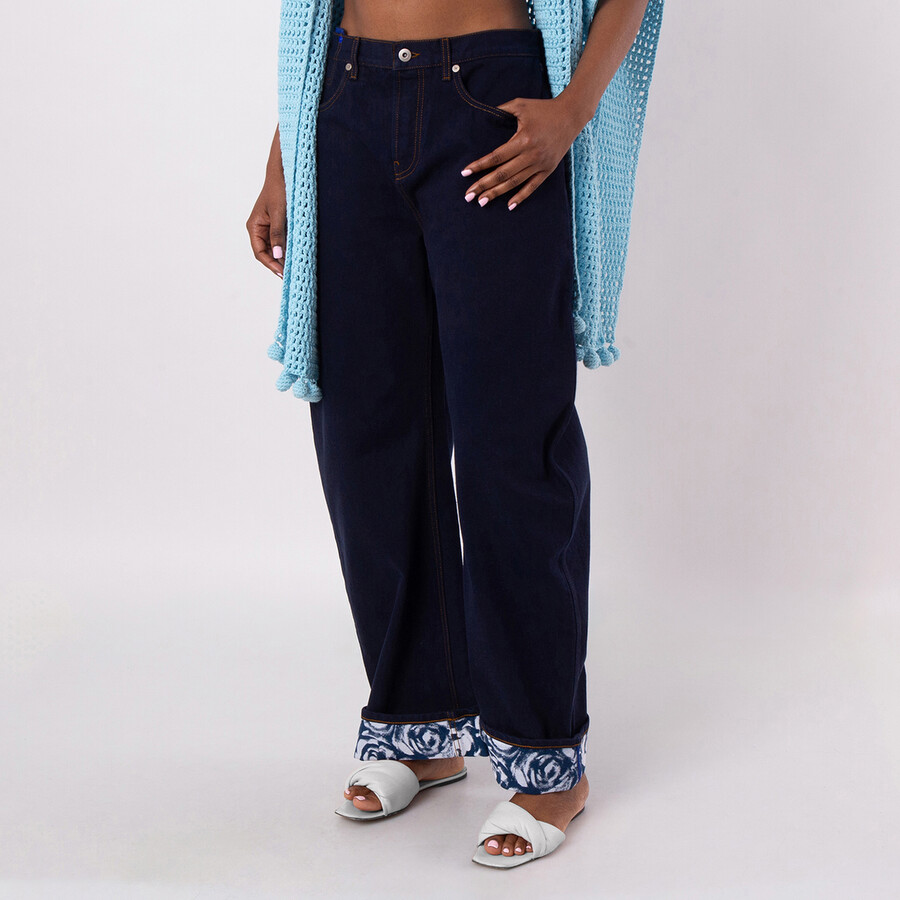 Straight Hem Patterned Denim Jeans, Size 27