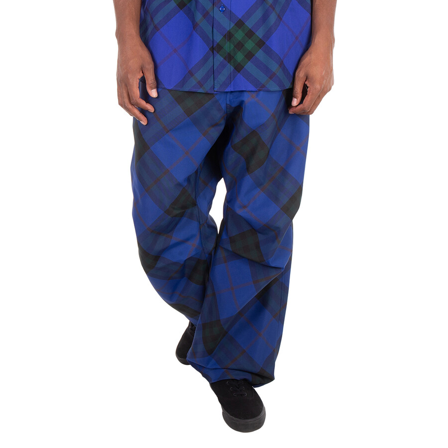 Straight Leg Checkered Twill Trousers