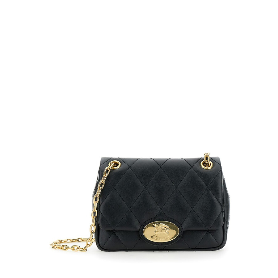 Burberry Black Quilted Crossbody Bag With Ekd Plaque On The Front And Chain-link Shoulder Strap In Leather Wo In Black