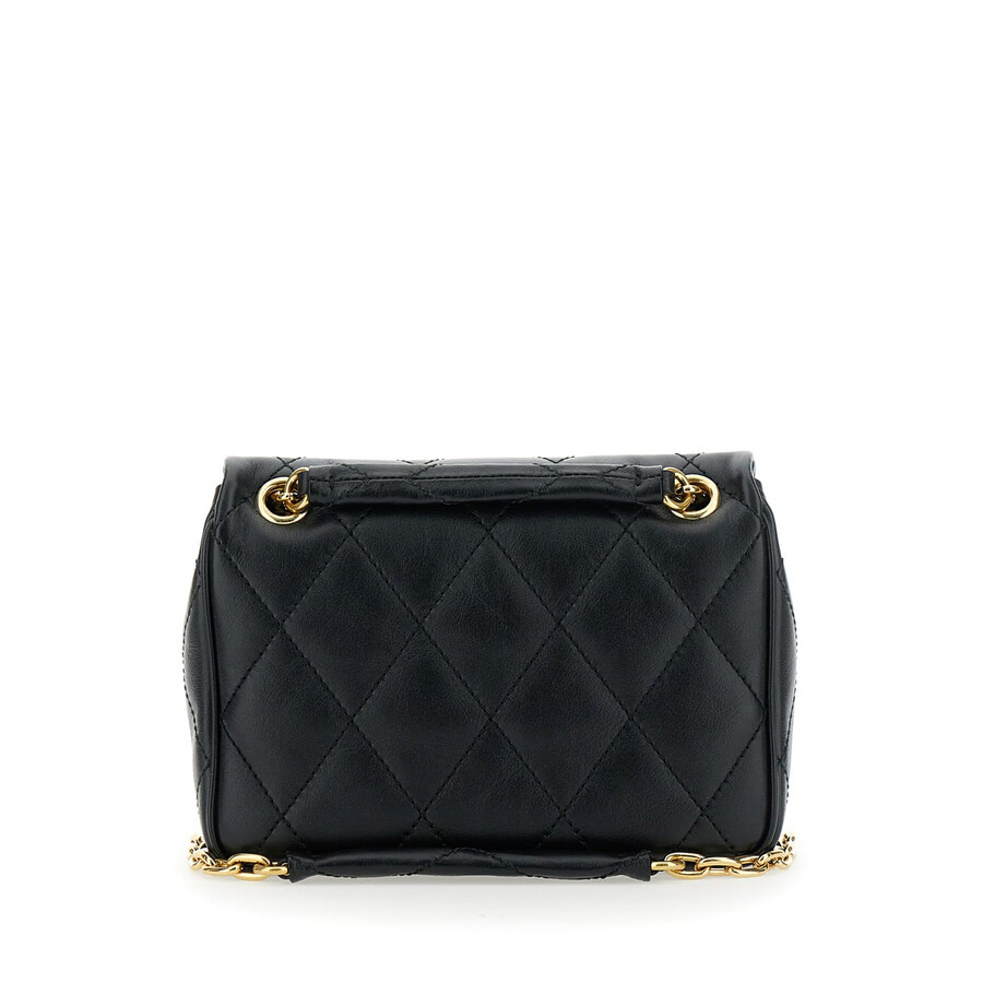 Burberry Black Quilted Crossbody Bag With Ekd Plaque On The Front And Chain-link Shoulder Strap In Leather Wo In Black