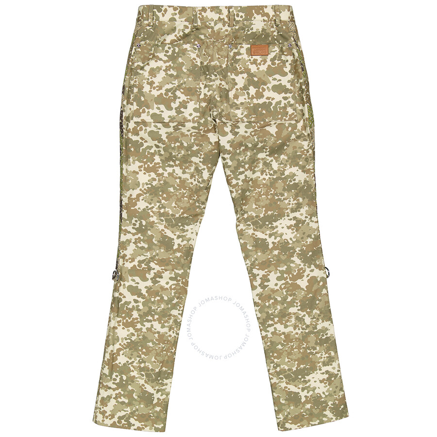 Burberry Stripe Detail Monogram Print Cotton Trousers In Khaki Green Ip Pat