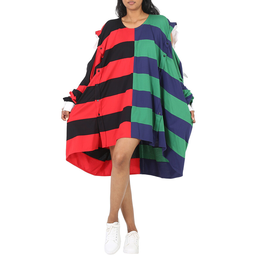 Burberry Striped Cotton Reconstructed Rugby Shirt Dress In Bright Red