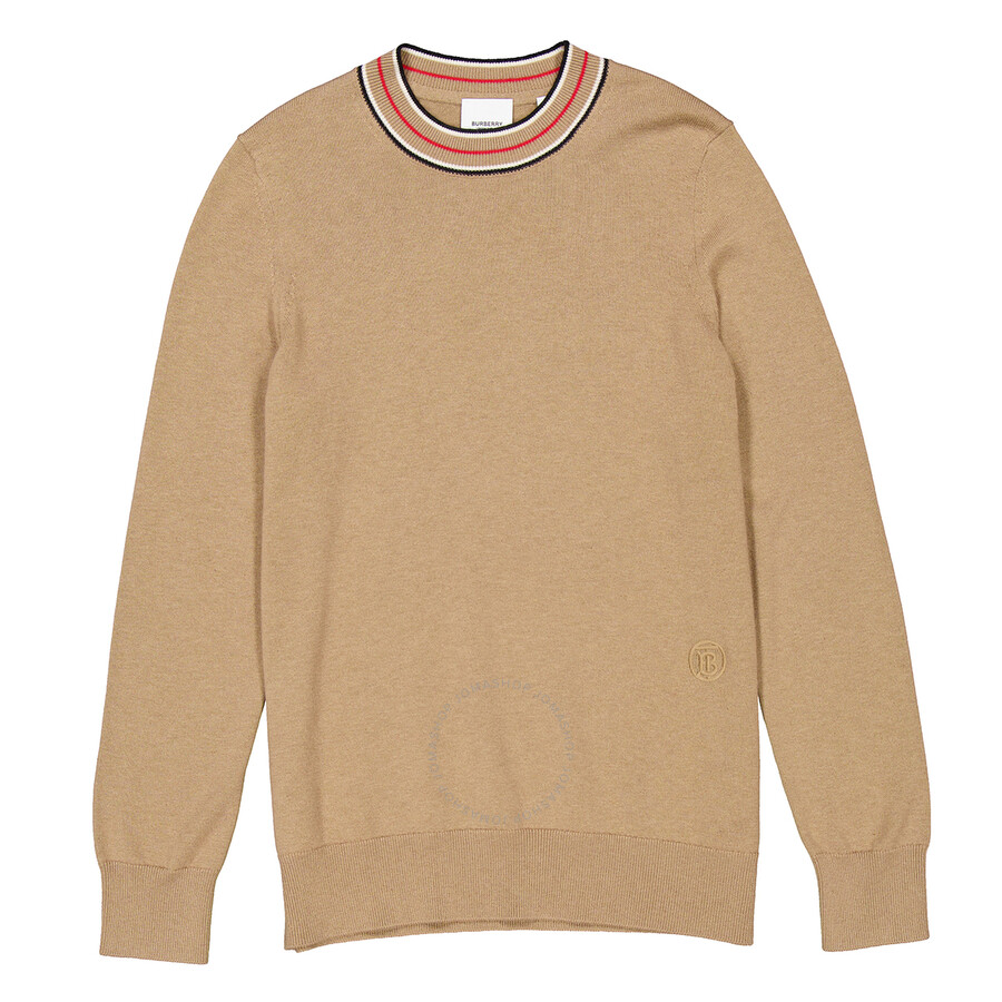 Burberry Striped Detailed Crewneck Cashmere Jumper In Yellow
