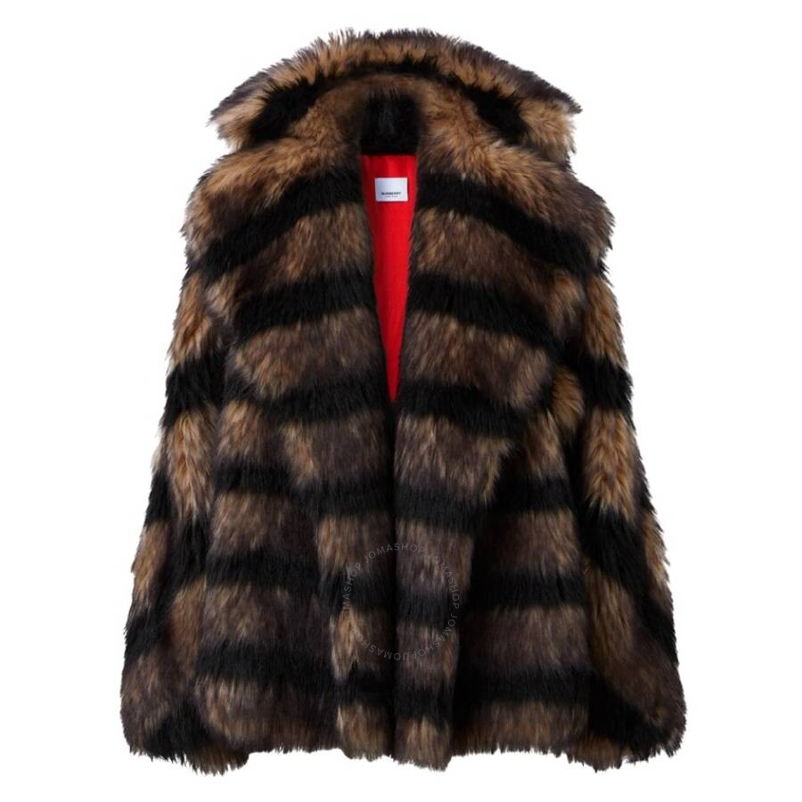 Burberry Striped Faux Fur Oversized Jacket