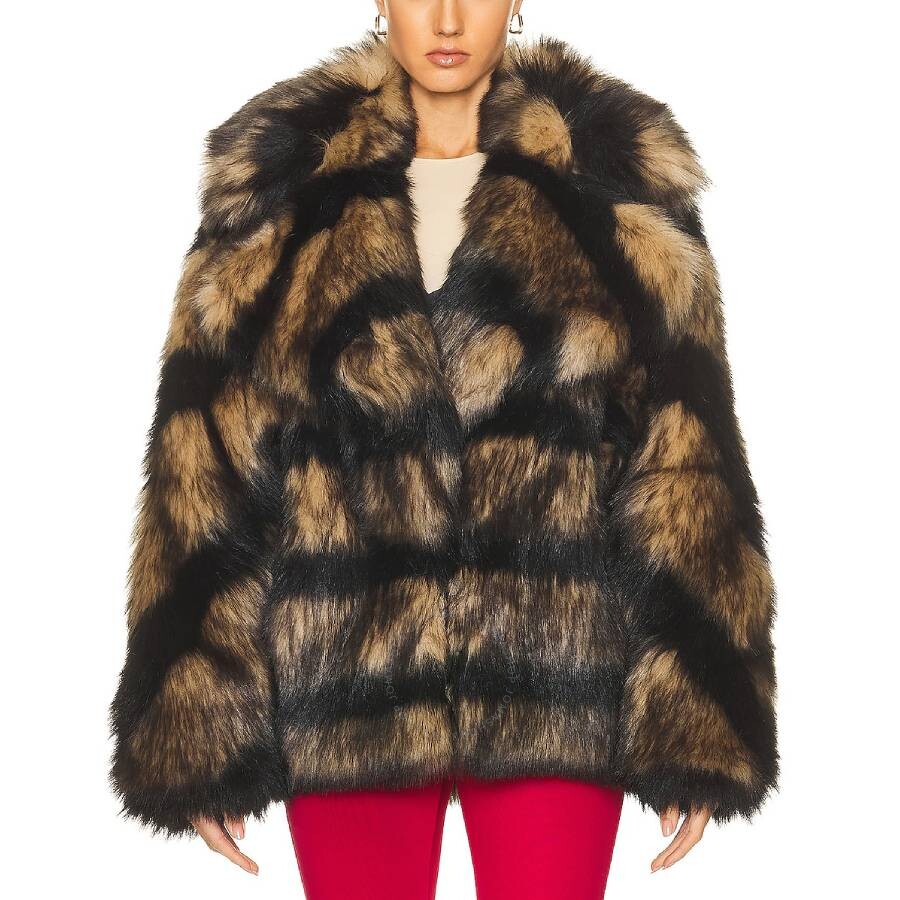 Burberry Striped Faux Fur Oversized Jacket