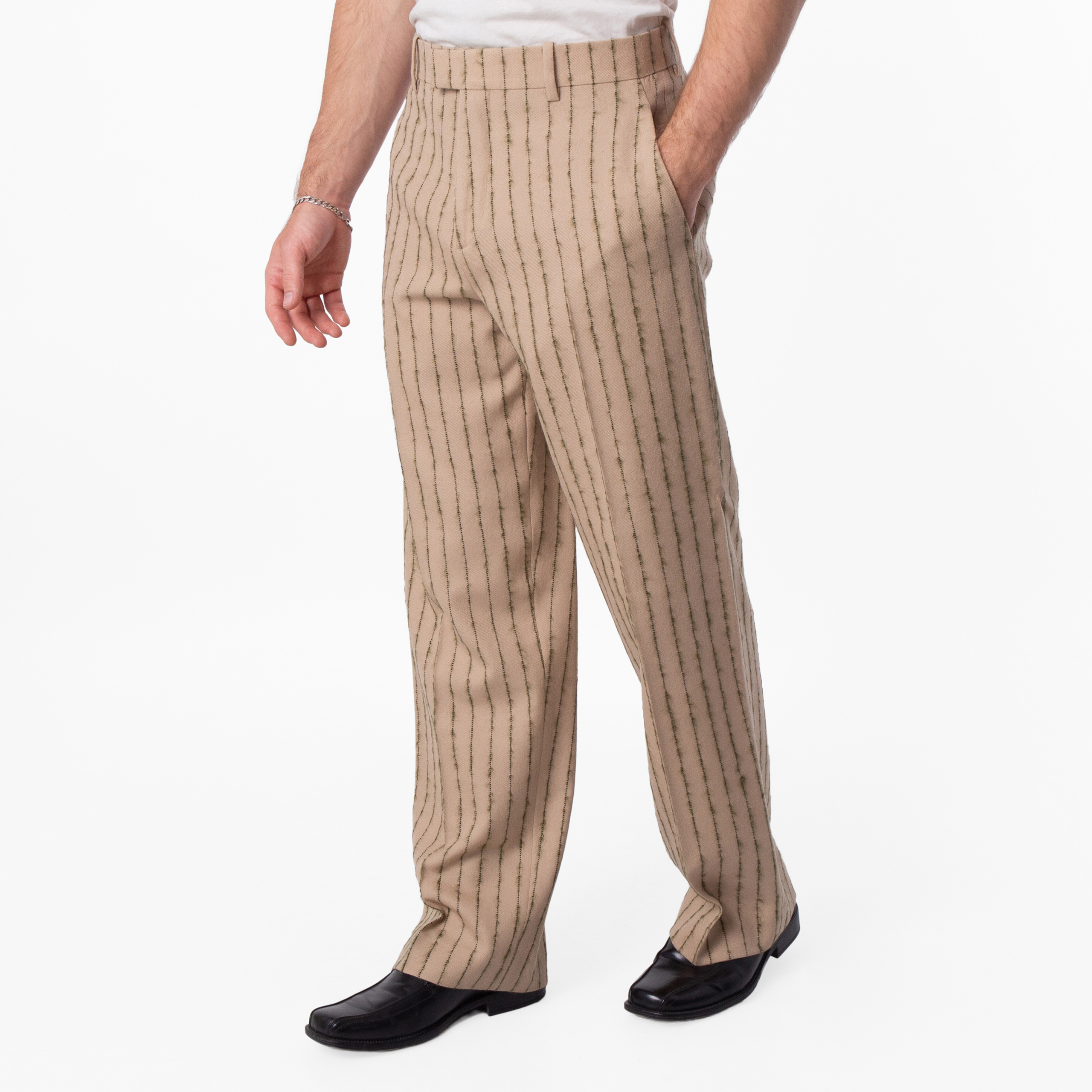Burberry Striped Wool-Mohair Tailored Trousers, Brand Size 48