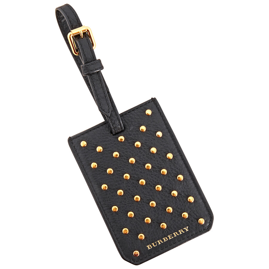 Burberry Studded Leather Luggage Tag In Black In Black