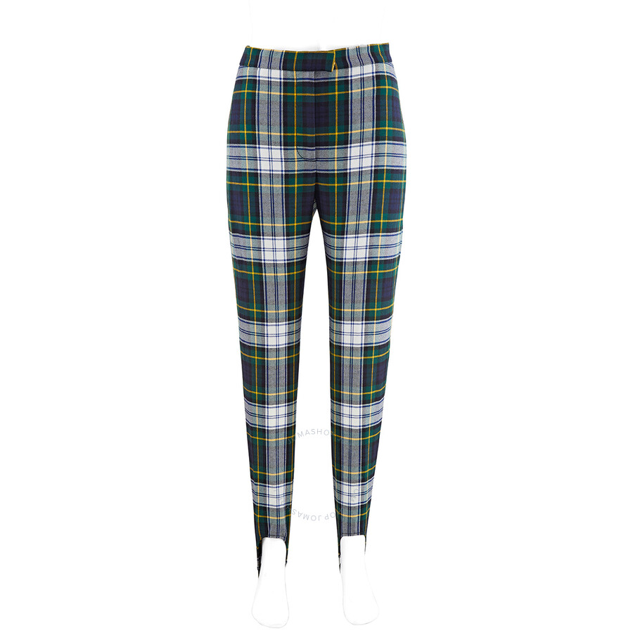 Shop Burberry Tartan Wool High-waisted Stirrup Trousers In Ink Blue