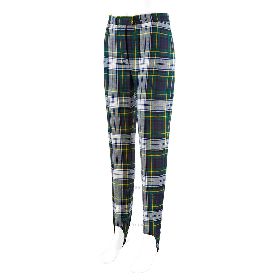 Burberry Tartan Wool High-waisted Stirrup Trousers In Ink Blue In Ink Blue